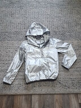 Silver Hooded Windbreaker Jacket - Women's Lightweight Anorak